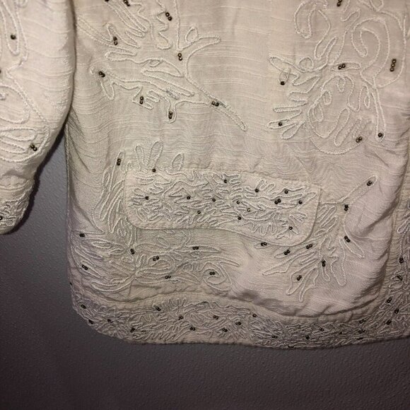 Chicos Womens Size 3 XL Ivory White Embroidered Beaded 3/4 Sleeve Blazer Jacket - Picture 5 of 10
